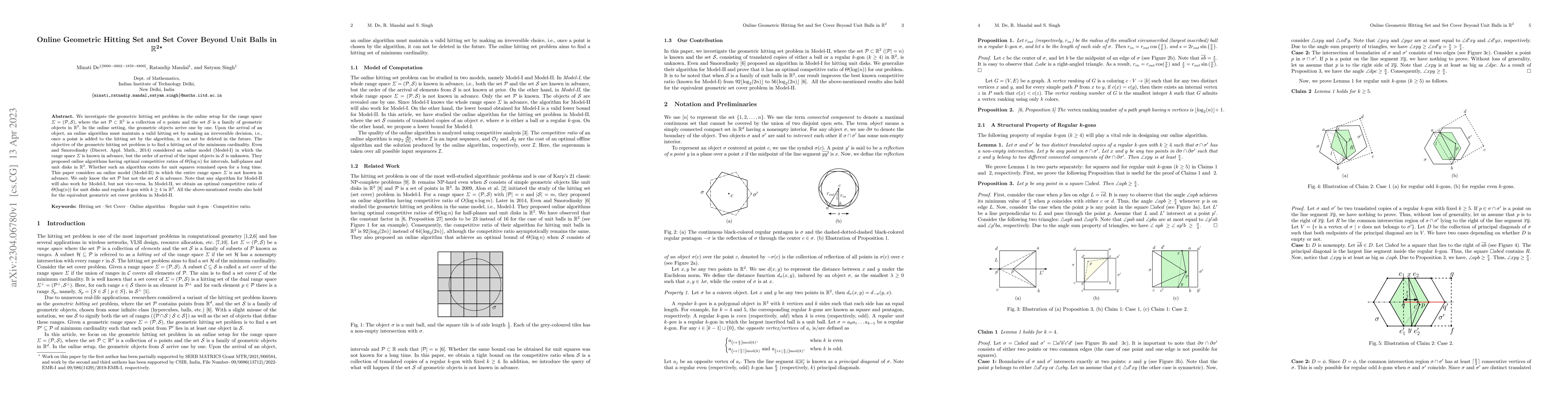 Thumbnail for Online Geometric Hitting Set and Set Cover Beyond Unit Balls in
  $\mathbb{R}^2$