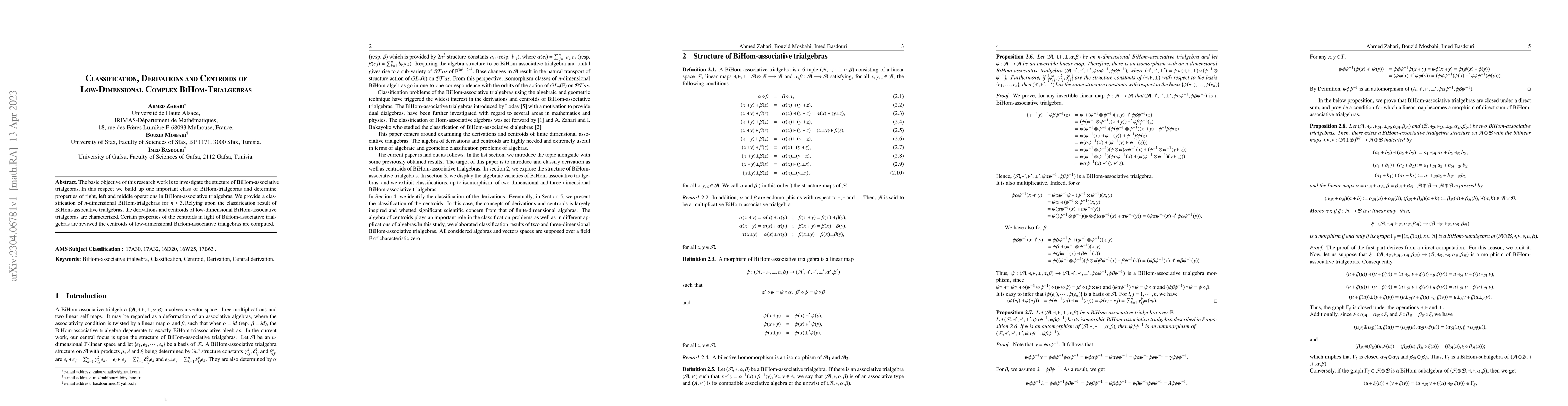 Thumbnail for Classification, Derivations and Centroids of Low-Dimensional Complex
  BiHom-Trialgebras