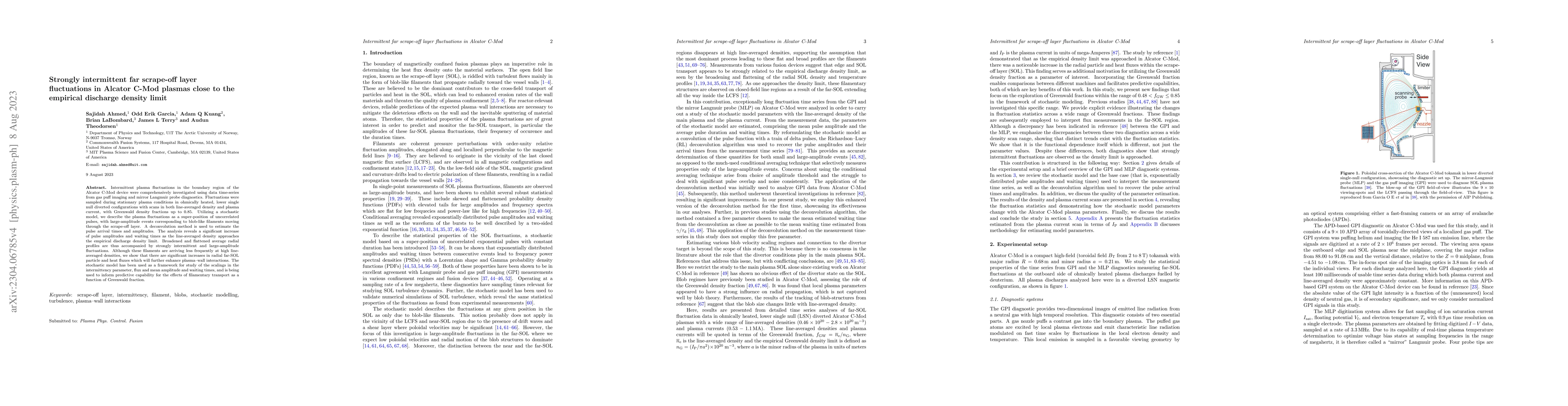 Thumbnail for Strongly intermittent far scrape-off layer fluctuations in Alcator C-Mod
  plasmas close to the empirical discharge density limit