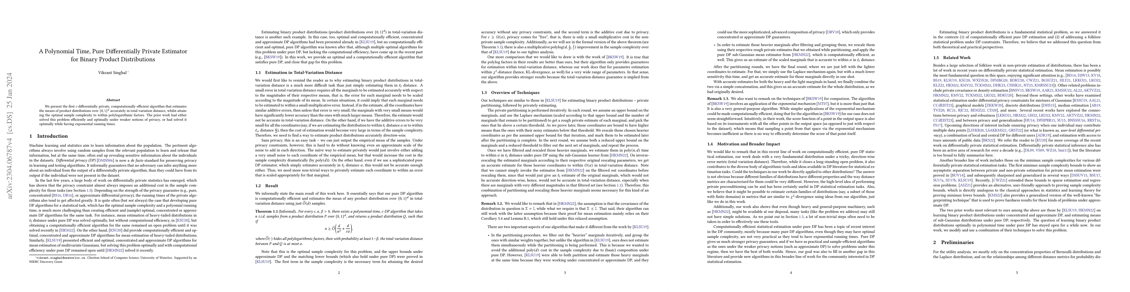 Thumbnail for A Polynomial Time, Pure Differentially Private Estimator for Binary
  Product Distributions