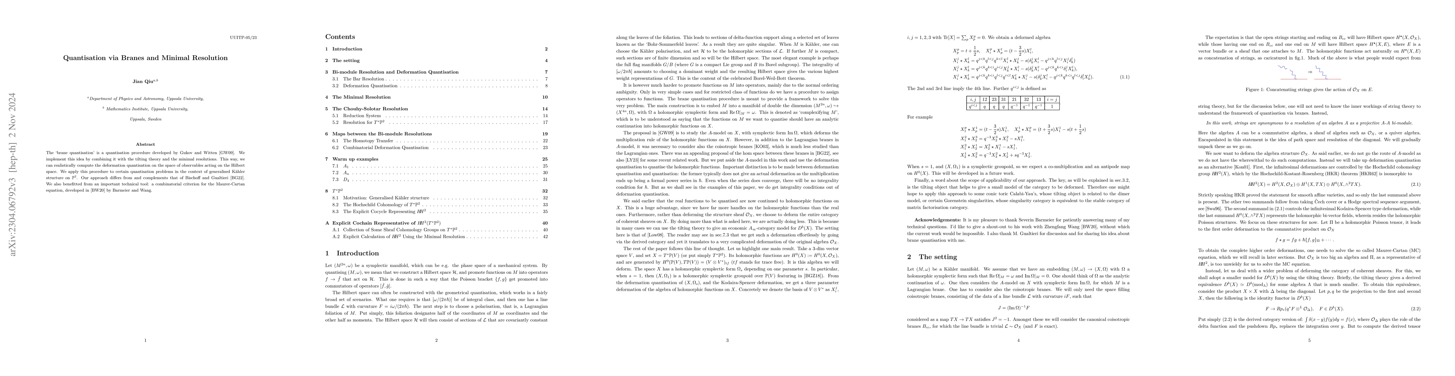 Thumbnail for Quantisation via Branes and Minimal Resolution