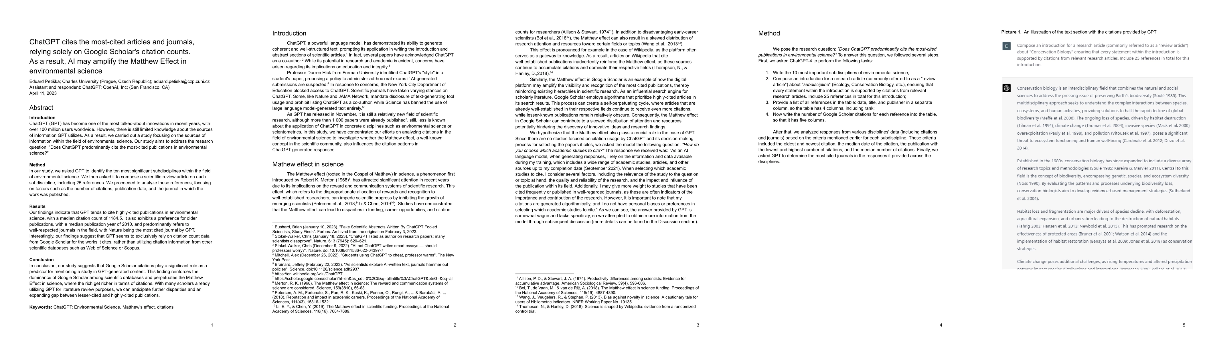 Thumbnail for ChatGPT cites the most-cited articles and journals, relying solely on
  Google Scholar's citation counts. As a result, AI may amplify the Matthew
  Effect in environmental science