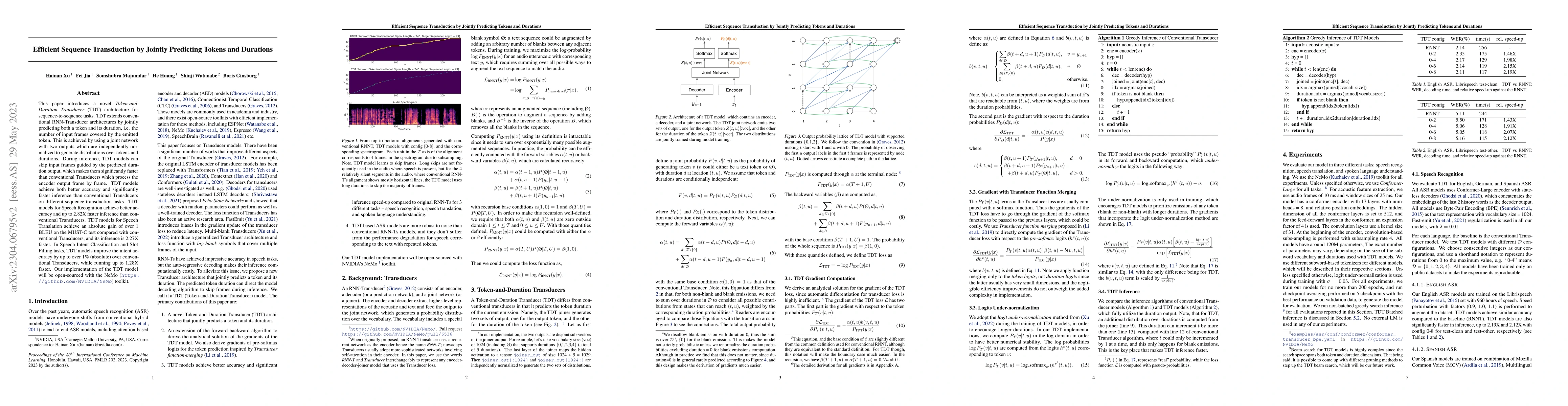 Thumbnail for Efficient Sequence Transduction by Jointly Predicting Tokens and
  Durations