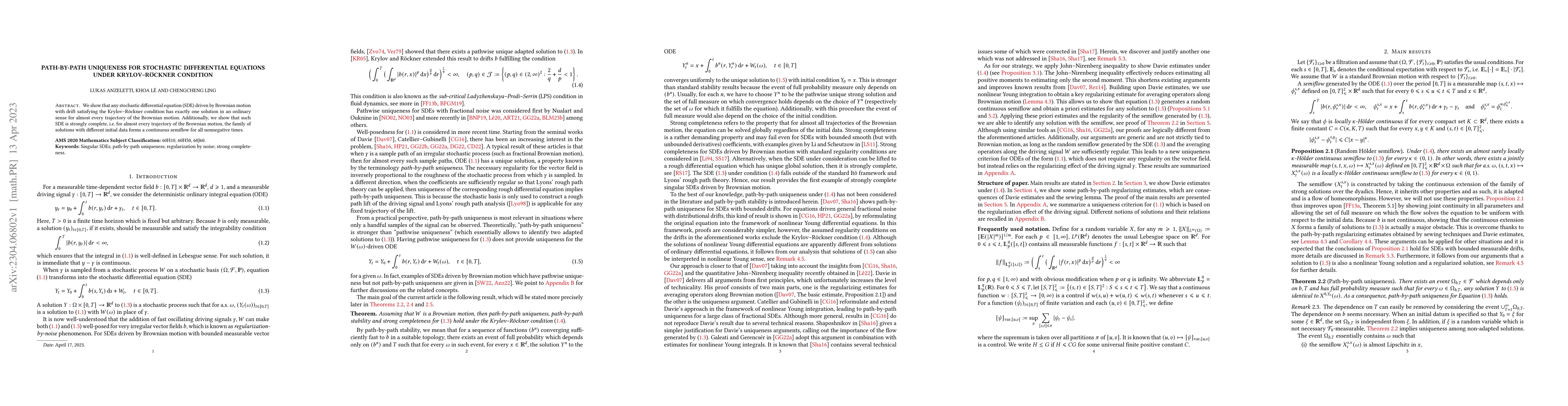 Thumbnail for Path-by-path uniqueness for stochastic differential equations under
  Krylov-R\"ockner condition