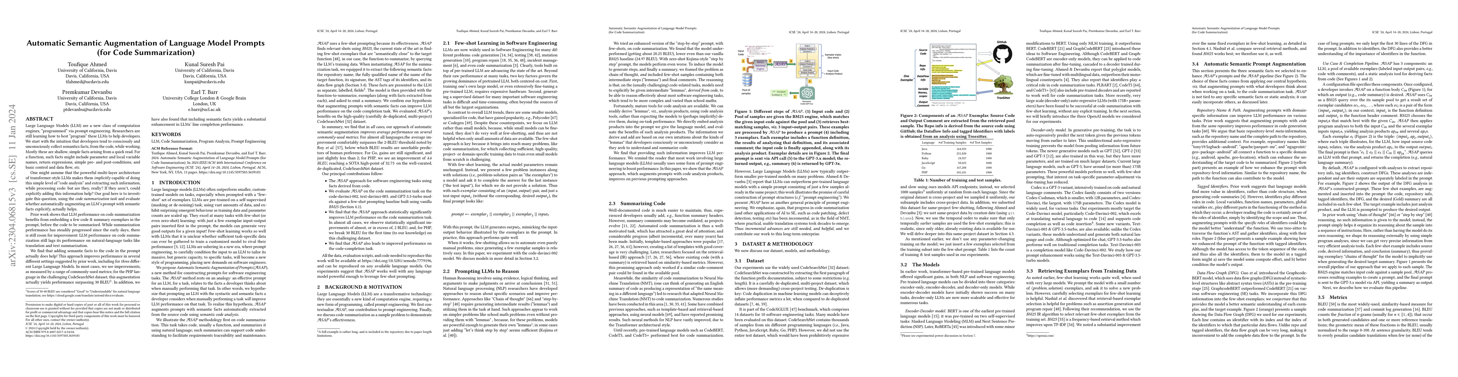 Thumbnail for Automatic Semantic Augmentation of Language Model Prompts (for Code
  Summarization)