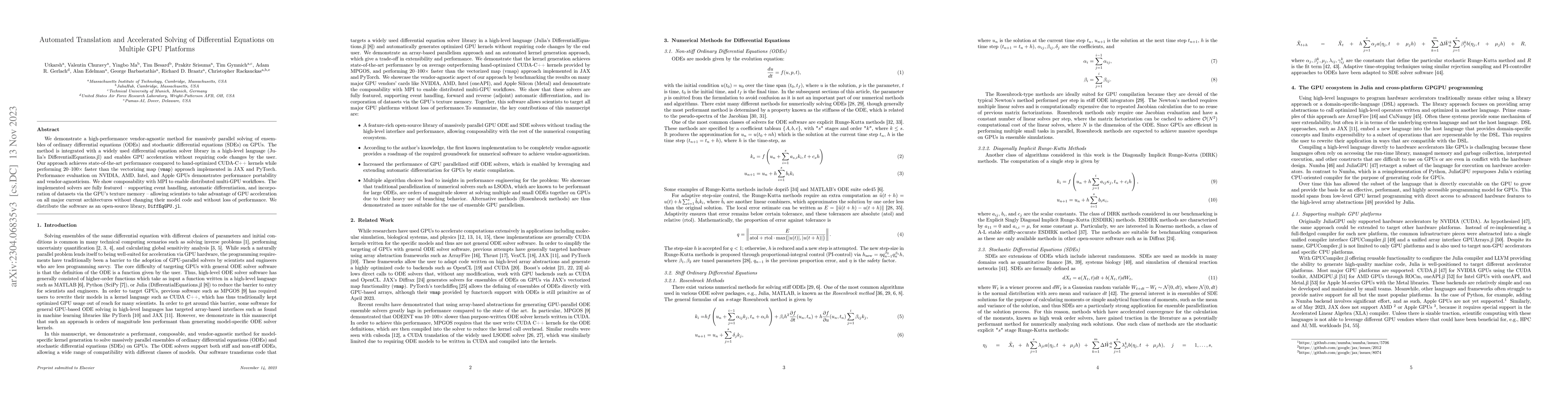 Thumbnail for Automated Translation and Accelerated Solving of Differential Equations
  on Multiple GPU Platforms