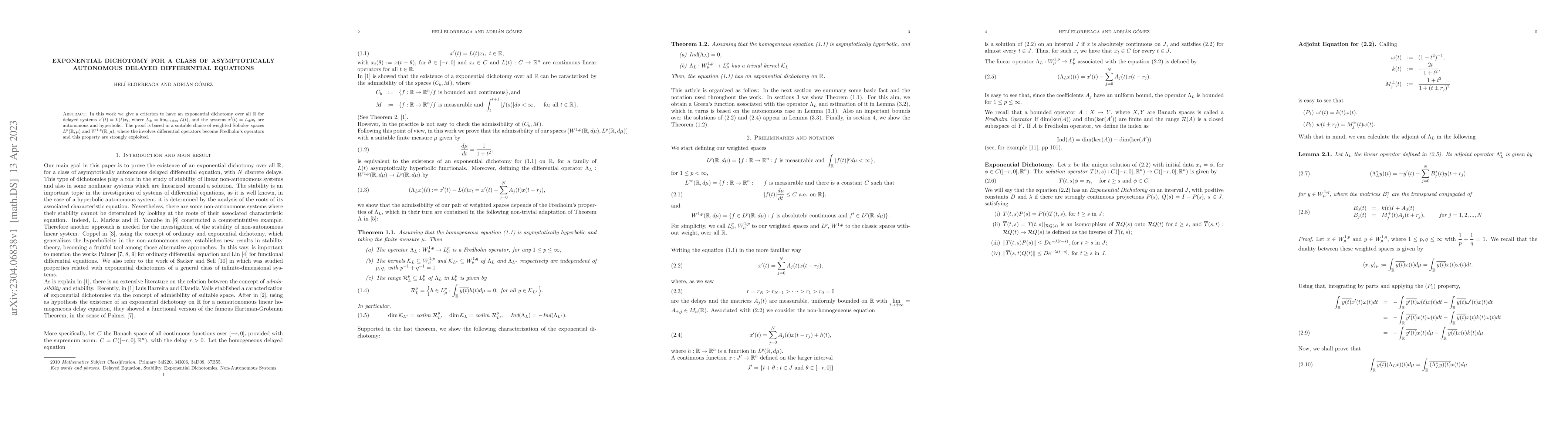 Thumbnail for Exponential dichotomy for a class of asymptotically autonomous delayed
  differential equations