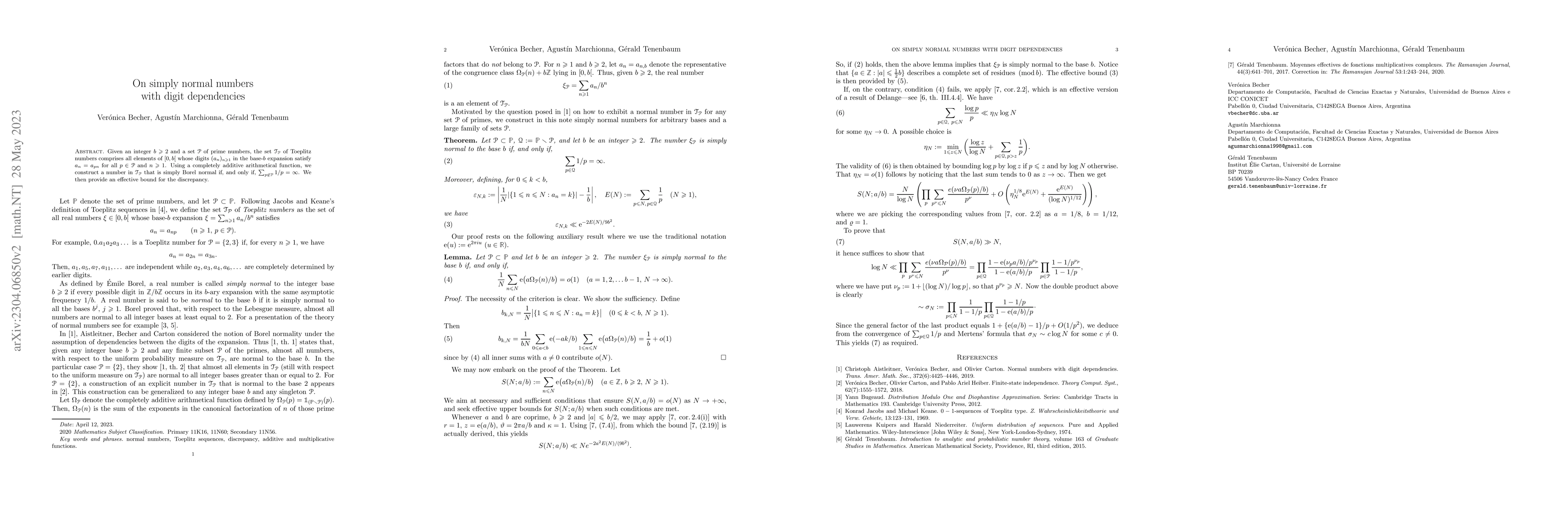 Thumbnail for On simply normal numbers with digit dependencies