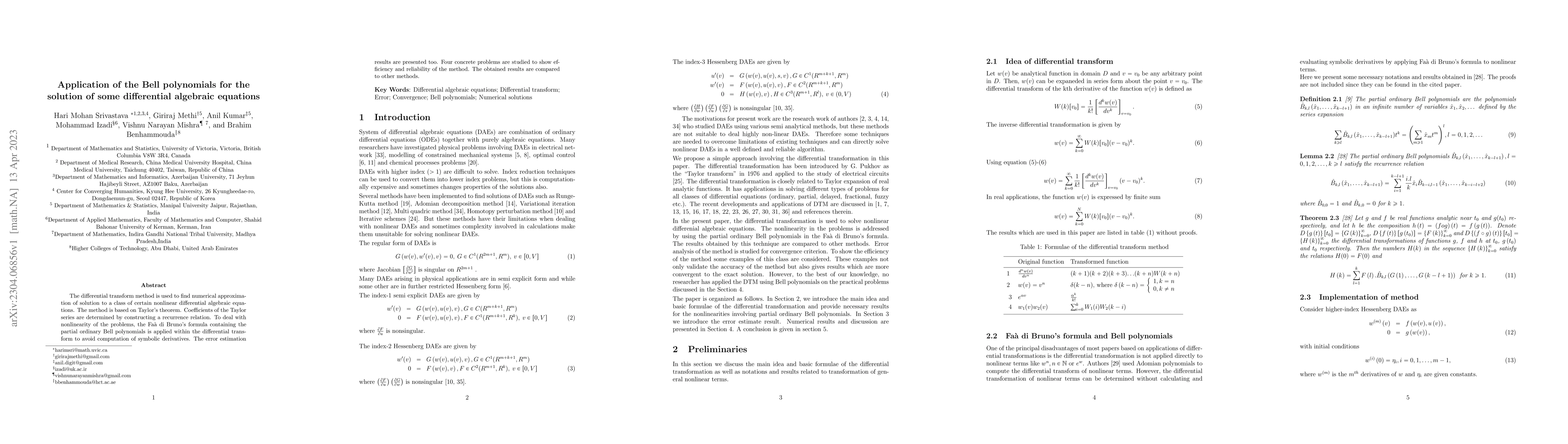 Thumbnail for Application of the Bell polynomials for the solution of some
  differential-algebraic equations