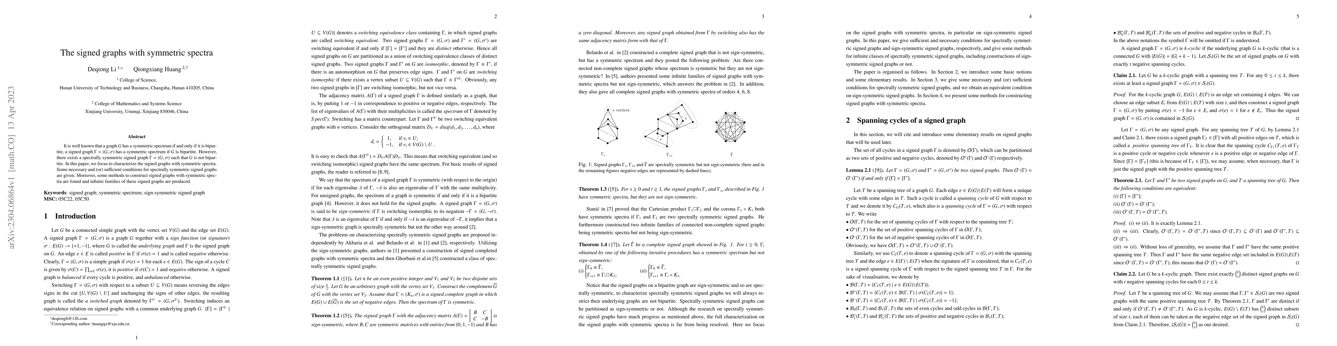 Thumbnail for The signed graphs with symmetric spectra
