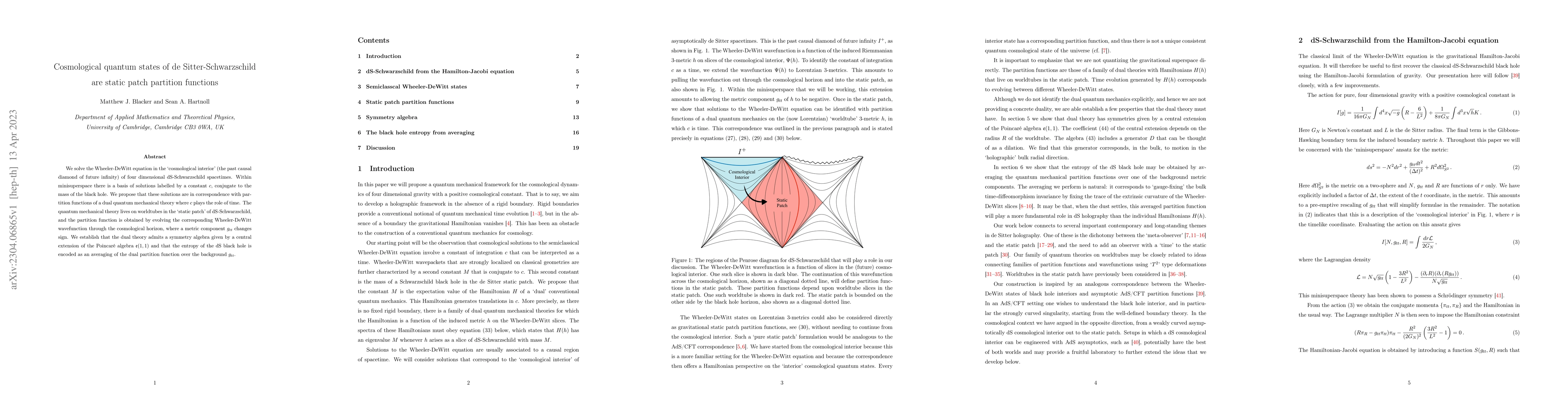 Thumbnail for Cosmological quantum states of de Sitter-Schwarzschild are static patch
  partition functions