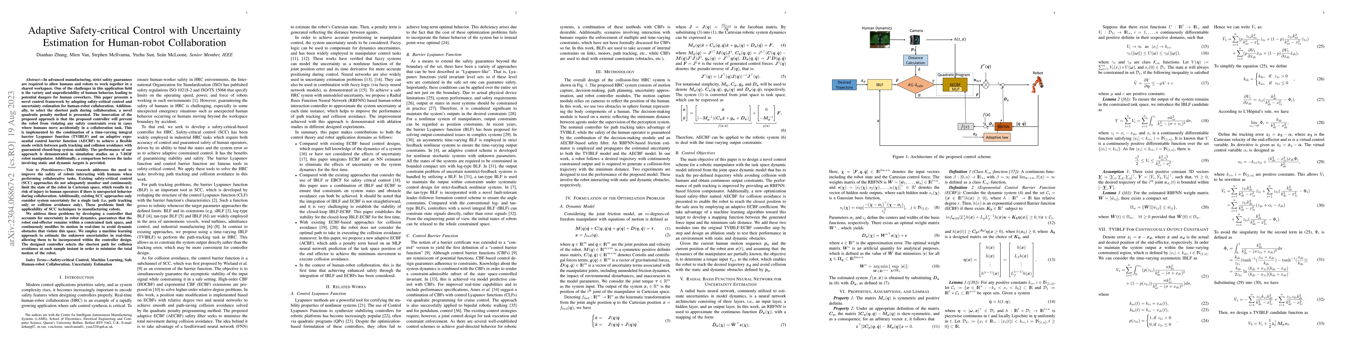 Thumbnail for Adaptive Safety-critical Control with Uncertainty Estimation for
  Human-robot Collaboration