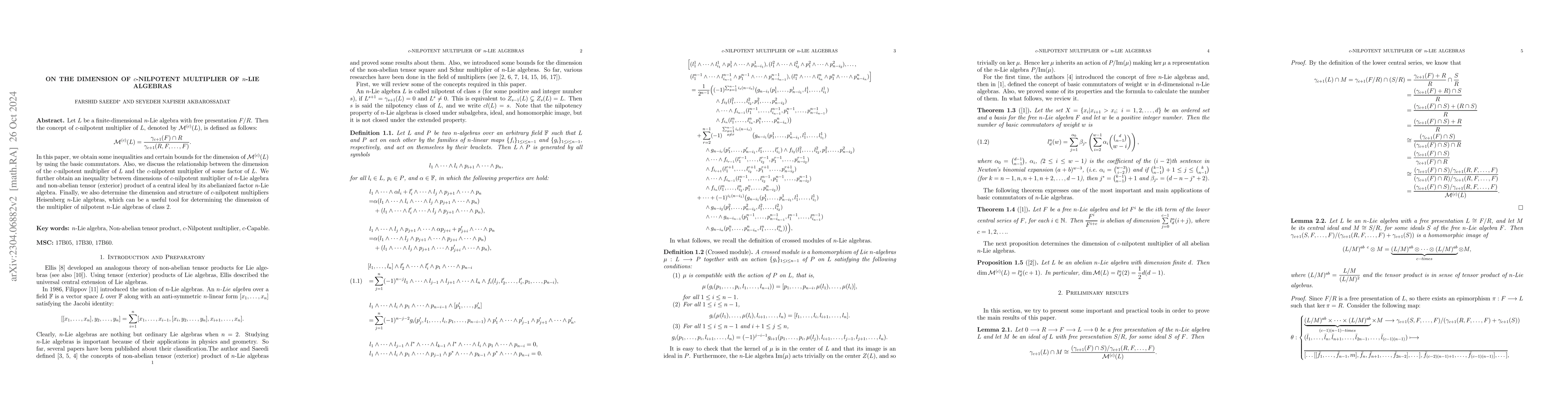 Thumbnail for On the dimension of c-nilpotent multiplier of n-Lie algebras