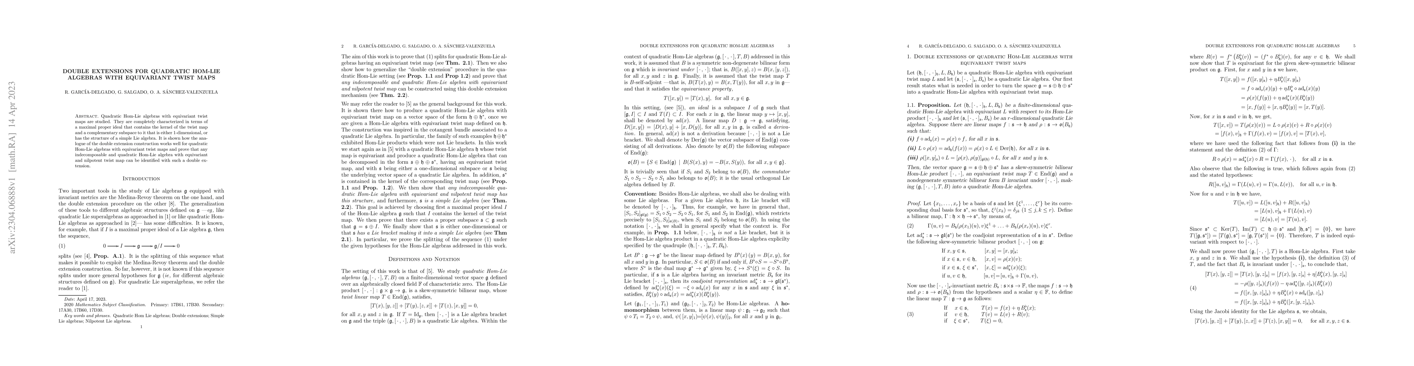 Thumbnail for Double extensions for quadratic Hom-Lie algebras with equivariant twist
  maps
