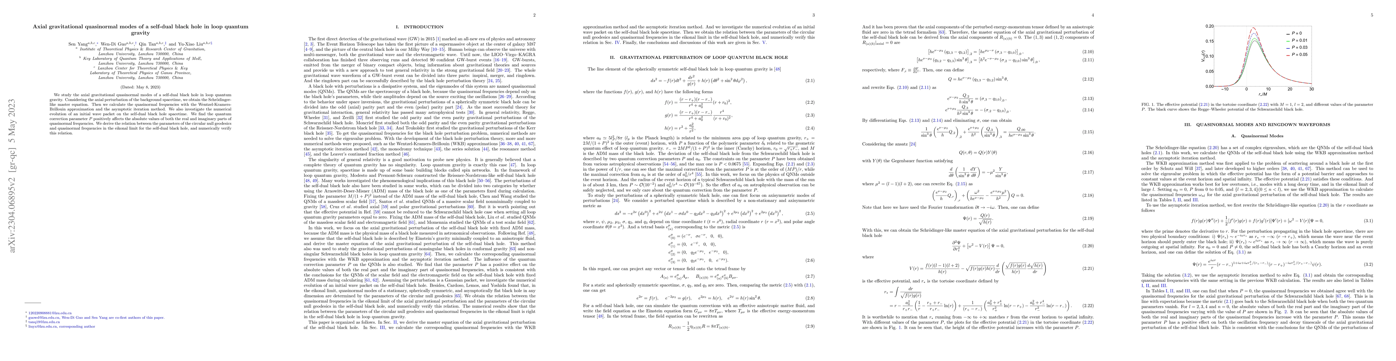 Thumbnail for Axial gravitational quasinormal modes of a self-dual black hole in loop
  quantum gravity