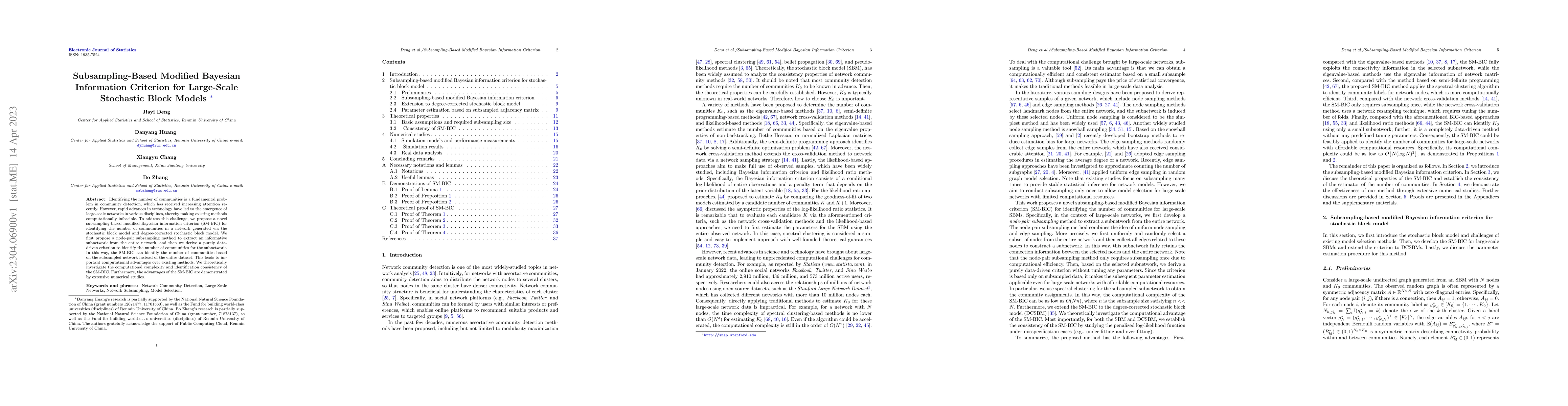 Thumbnail for Subsampling-Based Modified Bayesian Information Criterion for
  Large-Scale Stochastic Block Models