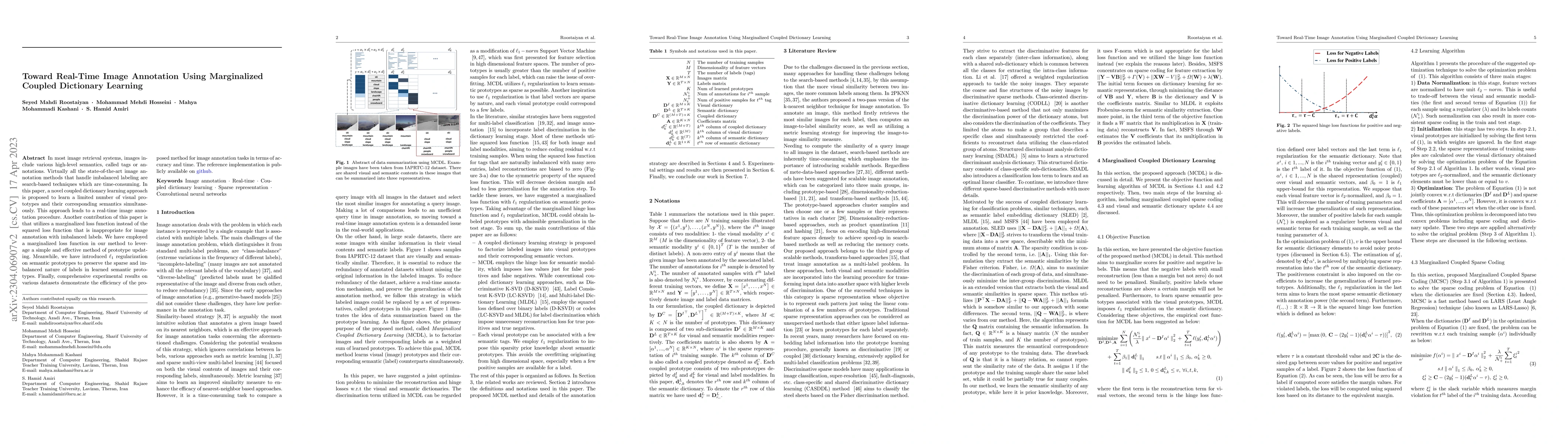 Thumbnail for Toward Real-Time Image Annotation Using Marginalized Coupled Dictionary
  Learning