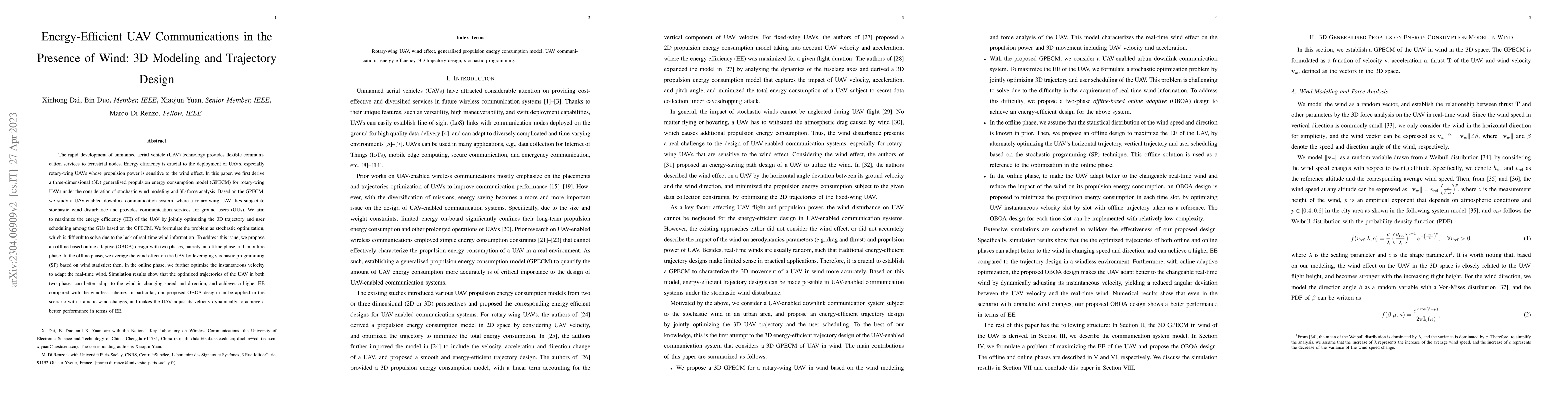 Thumbnail for Energy-Efficient UAV Communications in the Presence of Wind: 3D Modeling
  and Trajectory Design