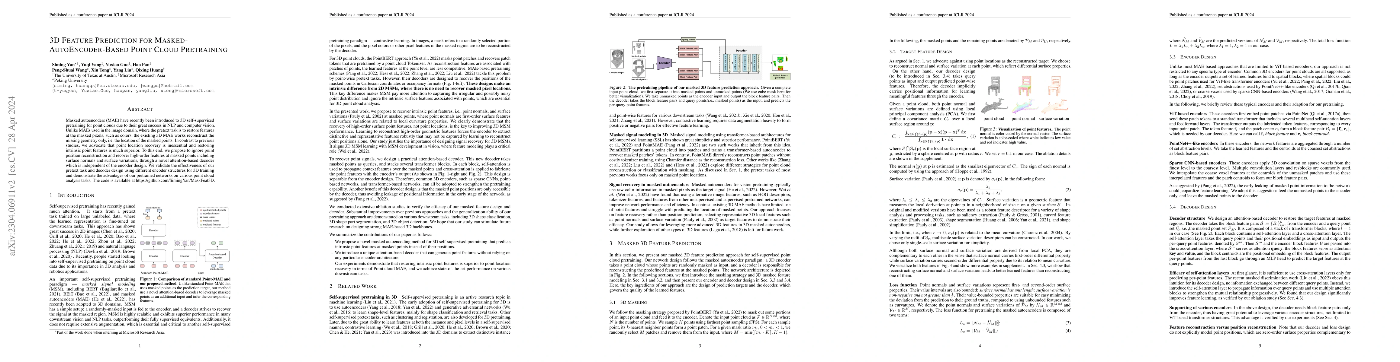 Thumbnail for 3D Feature Prediction for Masked-AutoEncoder-Based Point Cloud
  Pretraining