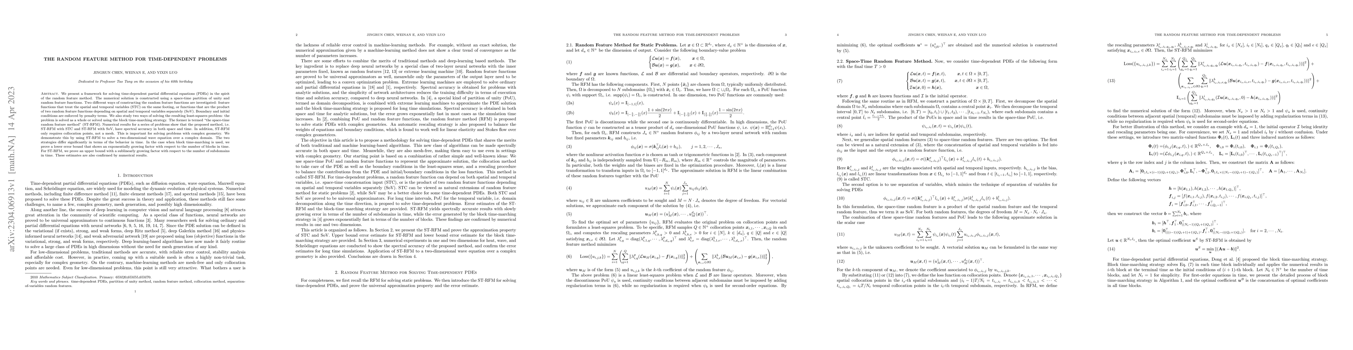 Thumbnail for The Random Feature Method for Time-dependent Problems