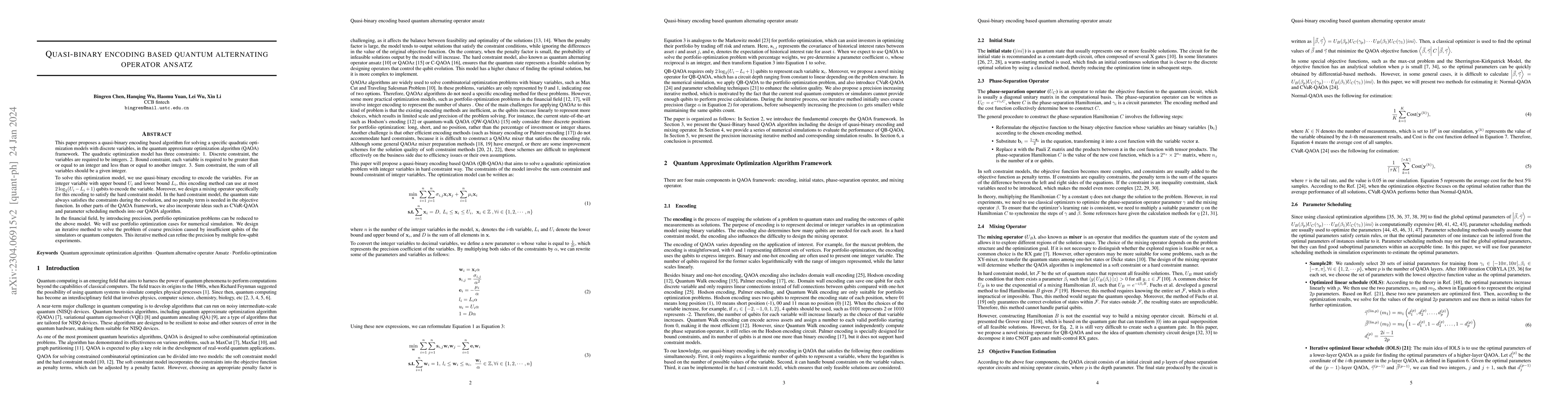 Thumbnail for Quasi-binary encoding based quantum alternating operator ansatz