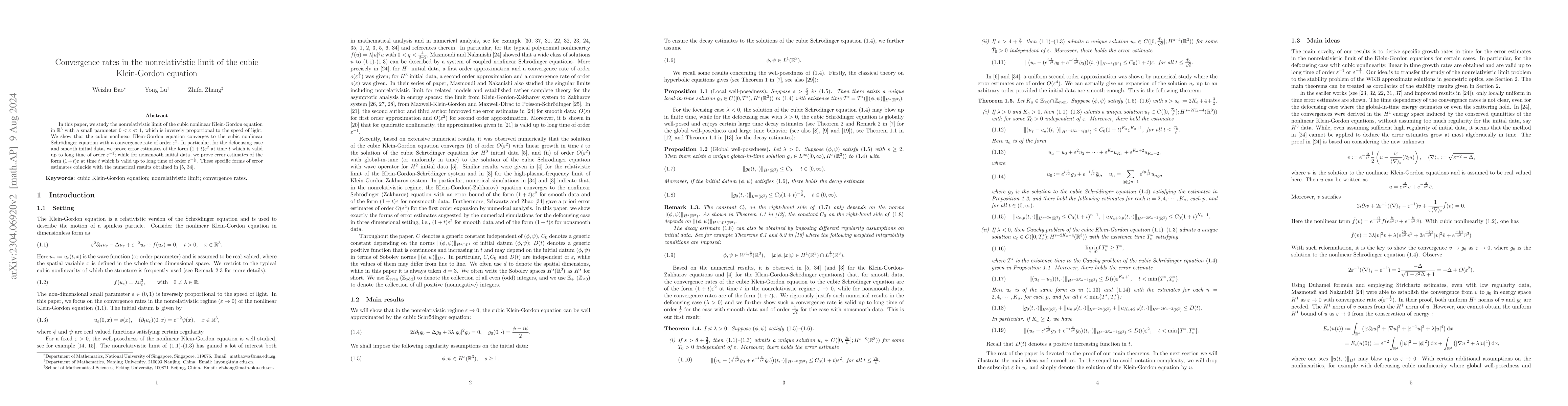 Thumbnail for Convergence rates in the nonrelativistic limit of the cubic Klein-Gordon
  equation