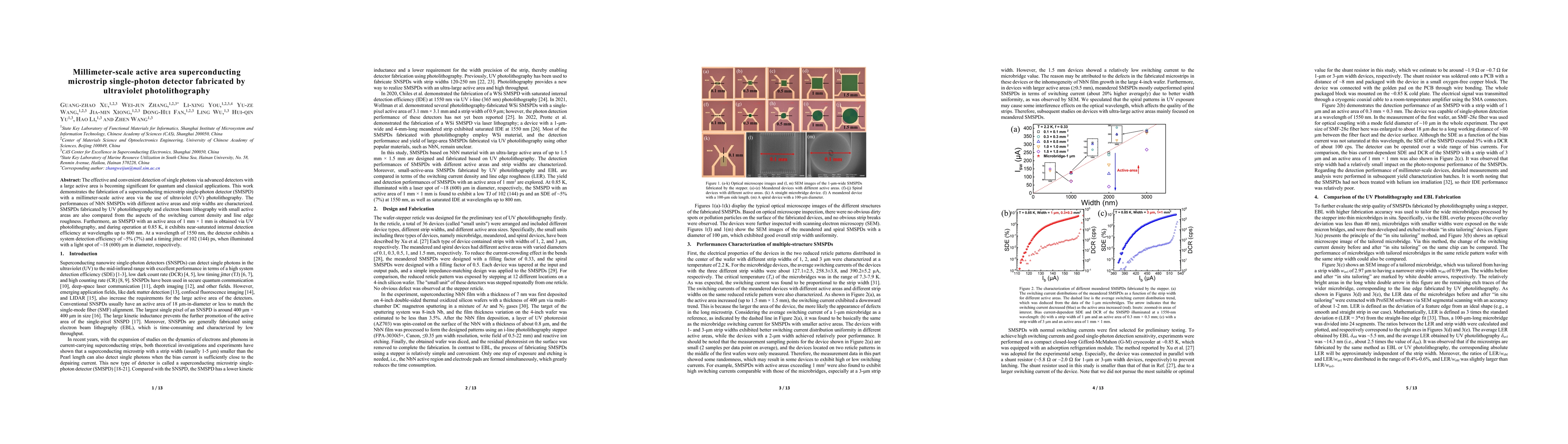 Thumbnail for Millimeter-scale active area superconducting microstrip single-photon
  detector fabricated by ultraviolet photolithography
