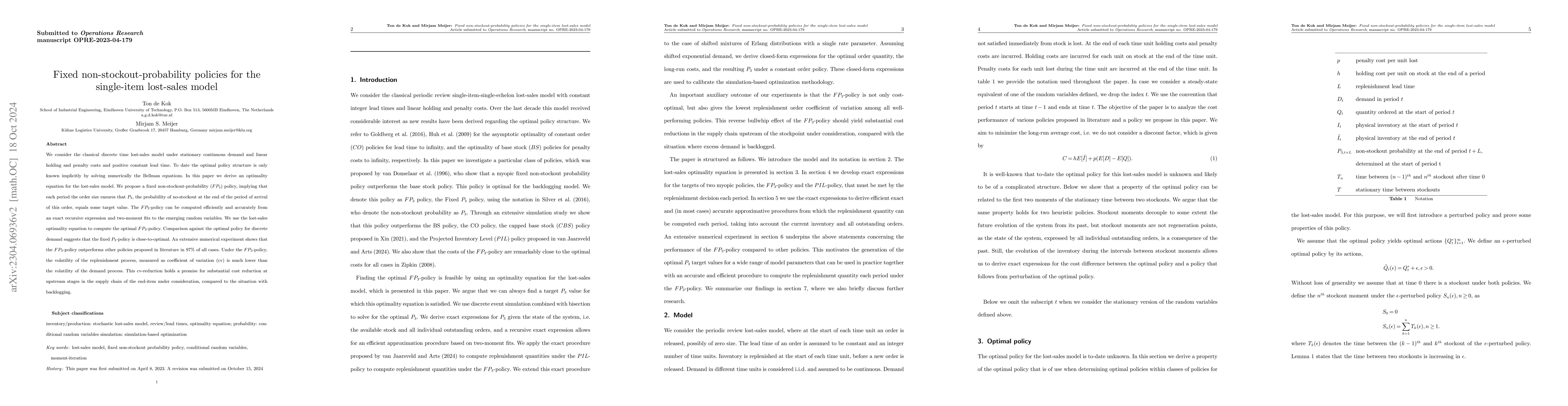 Thumbnail for Fixed non-stockout-probability policies for the single-item lost-sales
  model