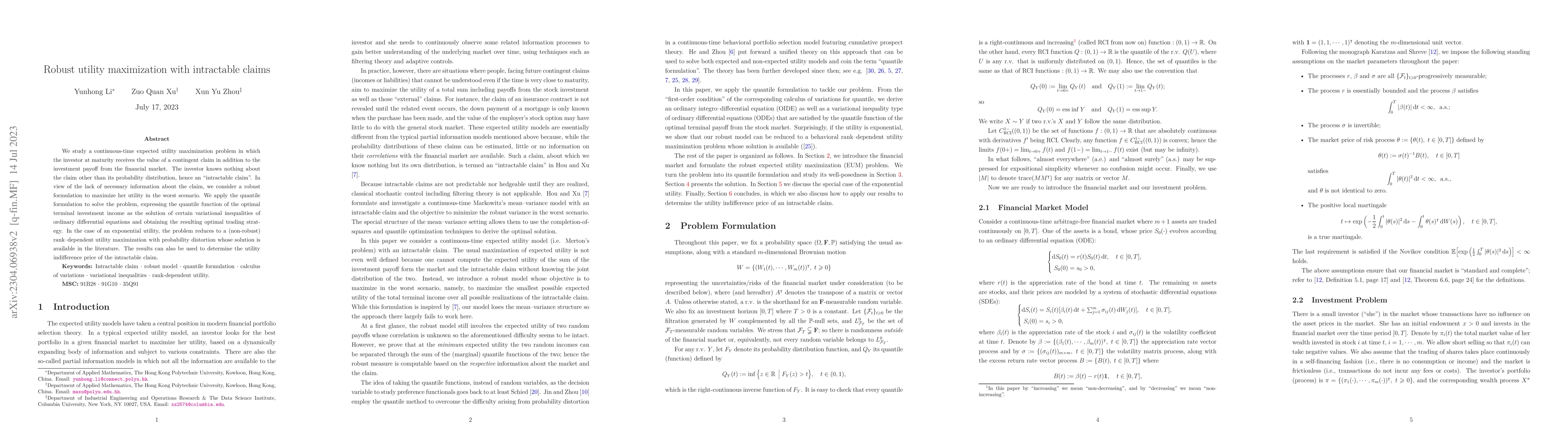 Thumbnail for Robust utility maximization with intractable claims