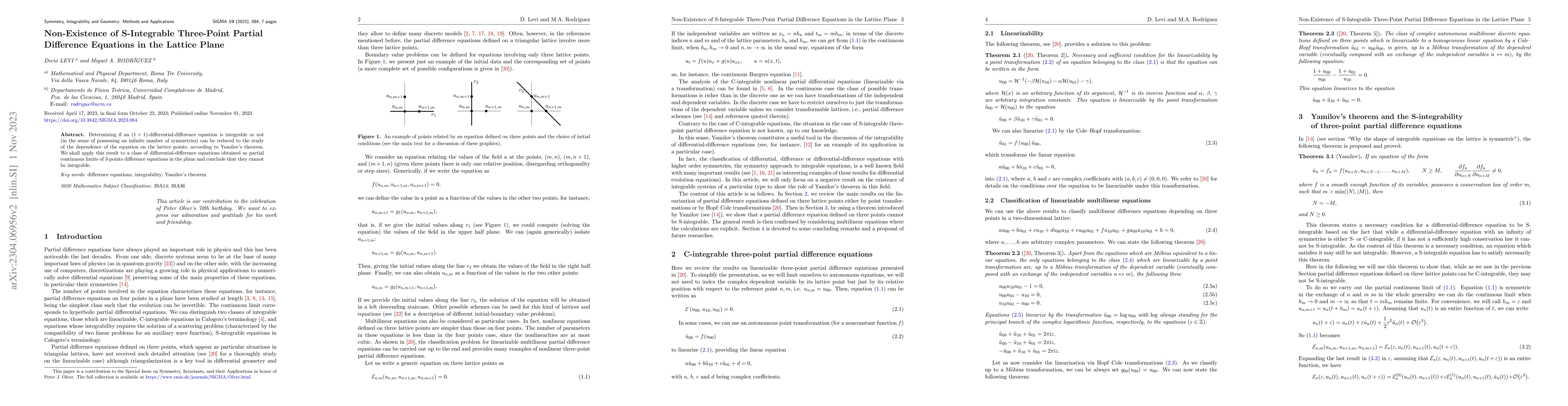 Thumbnail for Non-Existence of S-Integrable Three-Point Partial Difference Equations
  in the Lattice Plane