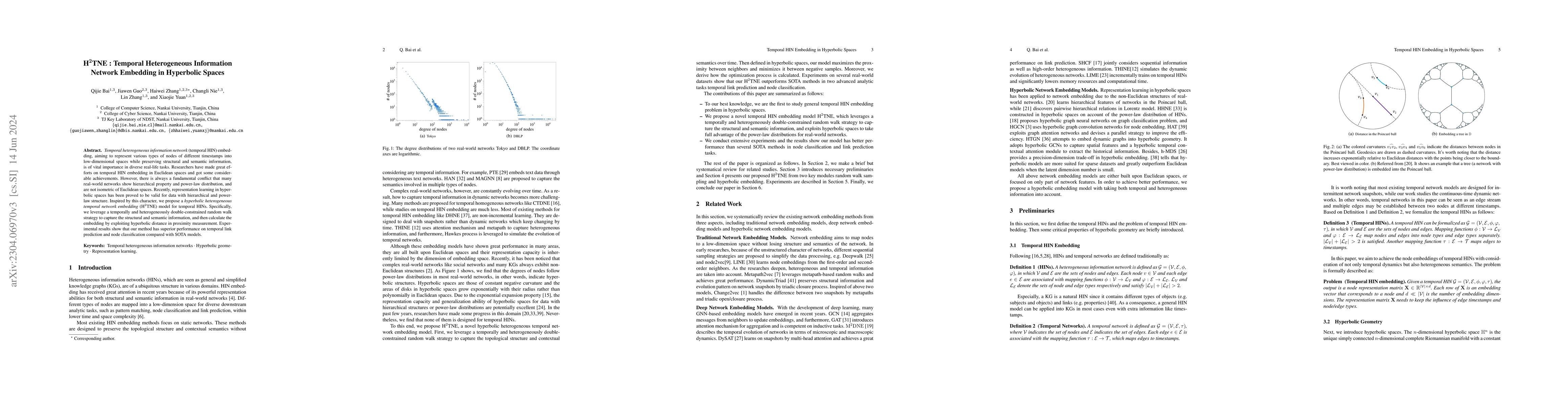 Thumbnail for $\text{H}^2\text{TNE}$: Temporal Heterogeneous Information Network
  Embedding in Hyperbolic Spaces
