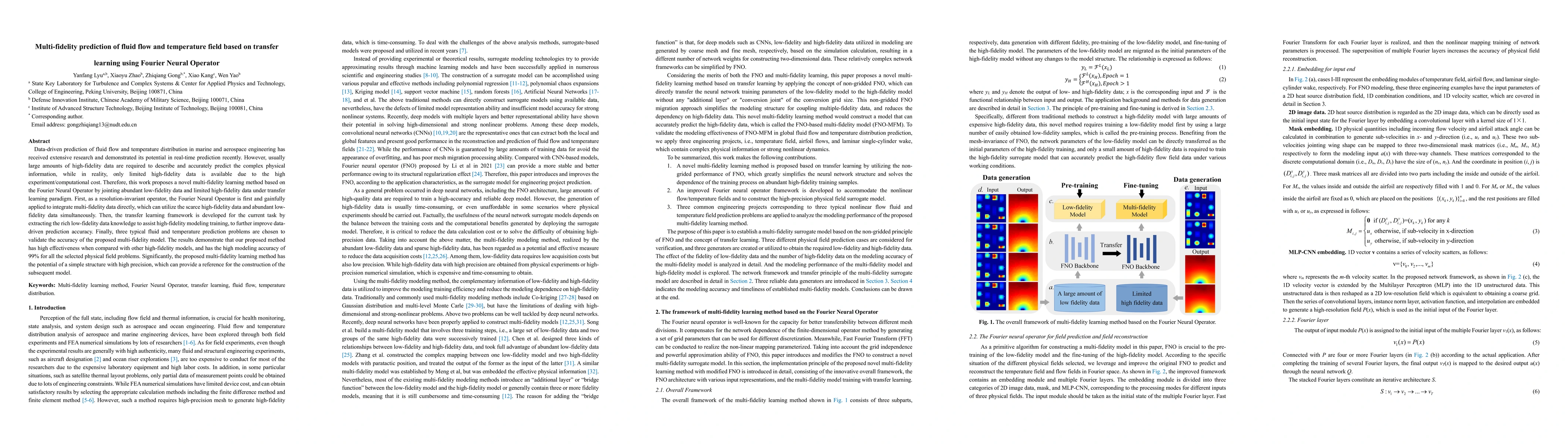 Thumbnail for Multi-fidelity prediction of fluid flow and temperature field based on
  transfer learning using Fourier Neural Operator