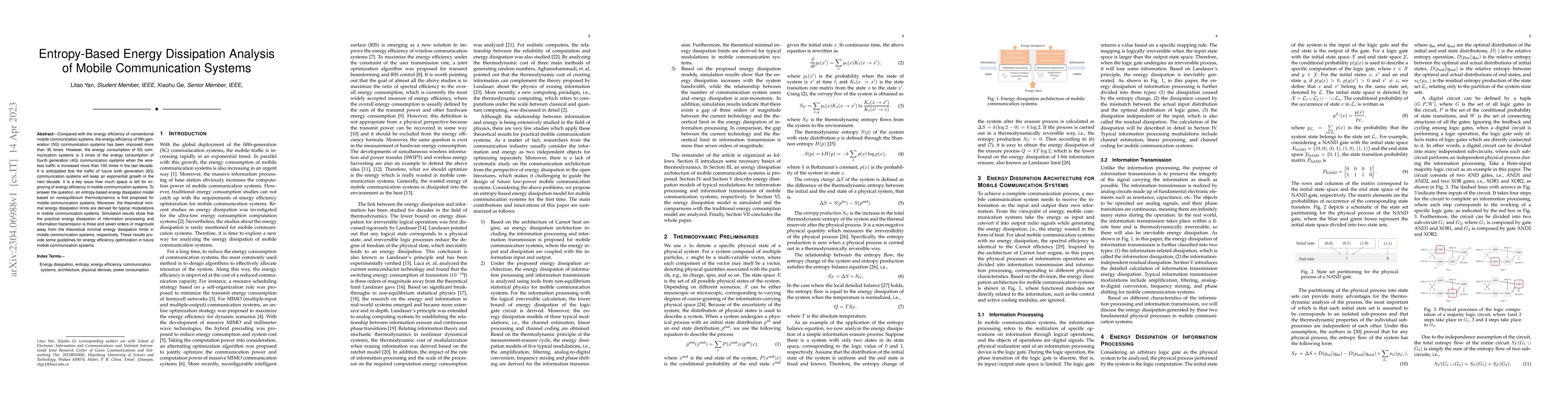 Thumbnail for Entropy-Based Energy Dissipation Analysis of Mobile Communication
  Systems