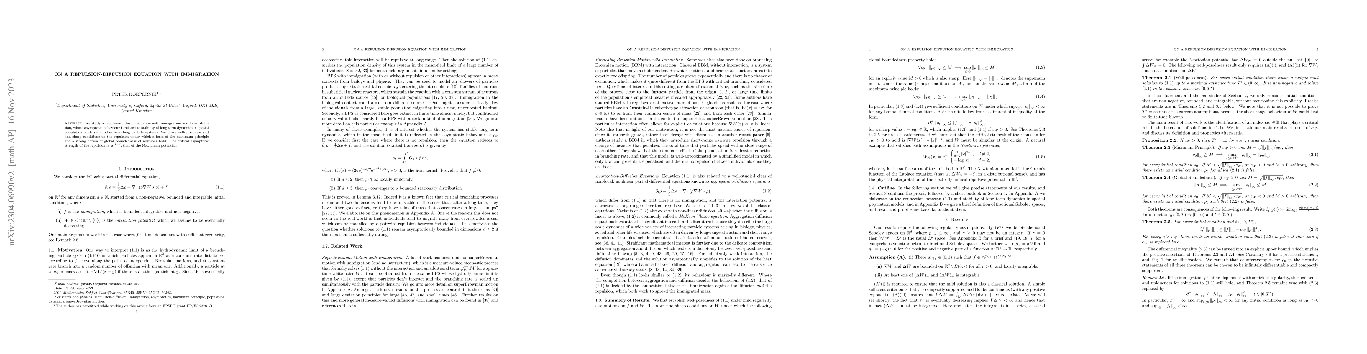 Thumbnail for On a Repulsion-Diffusion Equation with Immigration