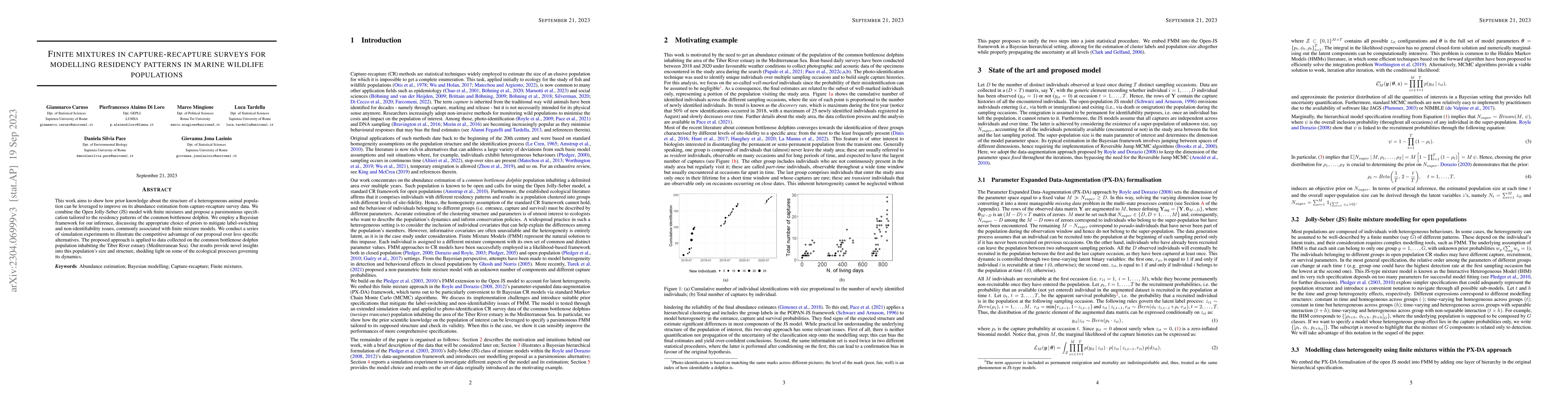 Thumbnail for Finite mixtures in capture-recapture surveys for modelling residency
  patterns in marine wildlife populations