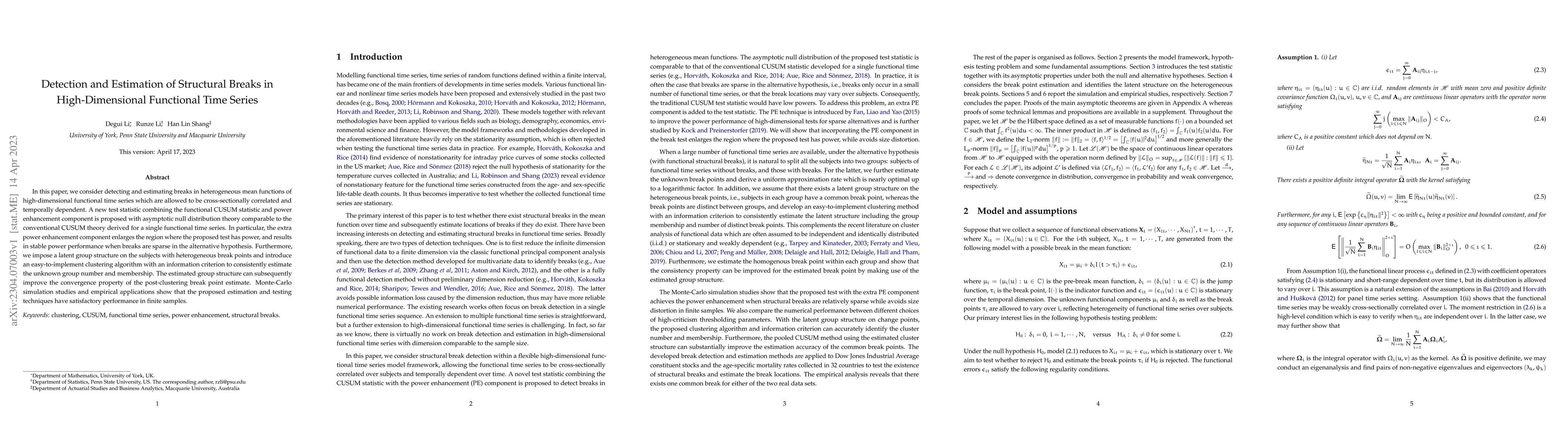 Thumbnail for Detection and Estimation of Structural Breaks in High-Dimensional
  Functional Time Series
