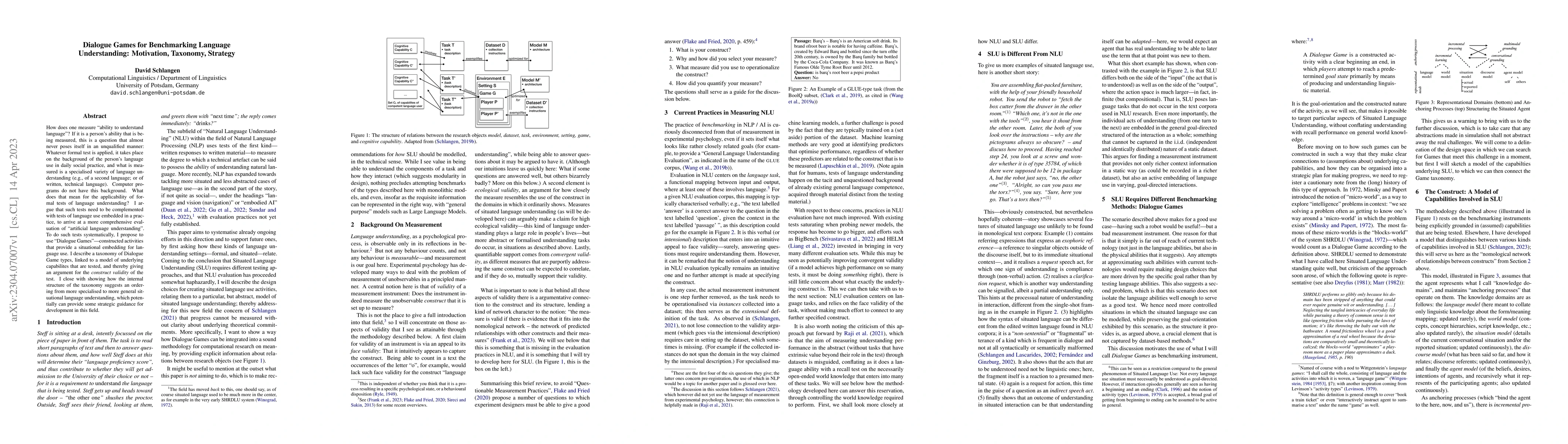 Thumbnail for Dialogue Games for Benchmarking Language Understanding: Motivation,
  Taxonomy, Strategy