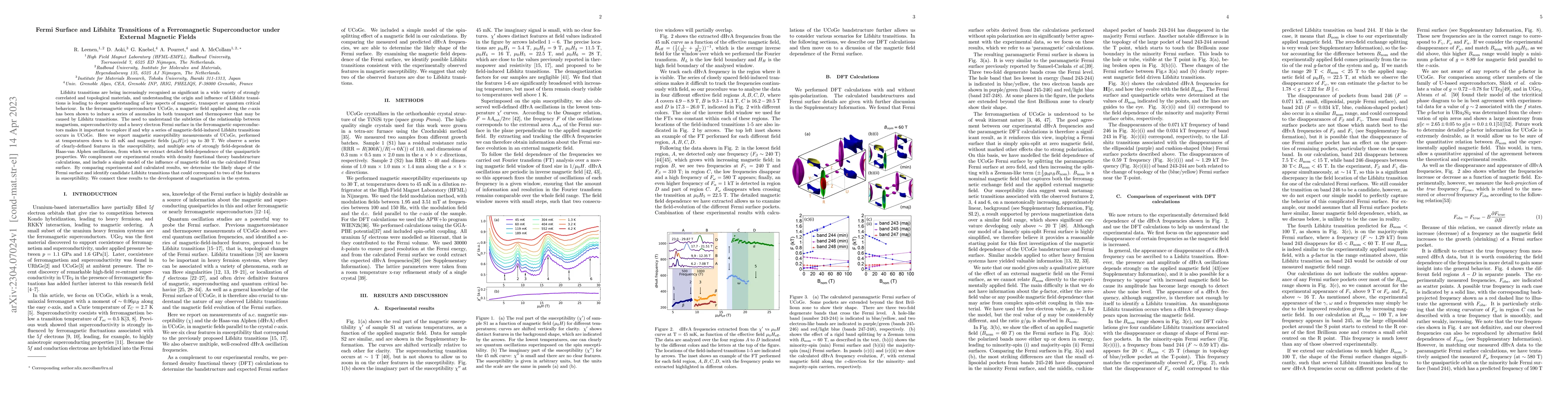 Thumbnail for Fermi Surface and Lifshitz Transitions of a Ferromagnetic Superconductor
  under External Magnetic Fields
