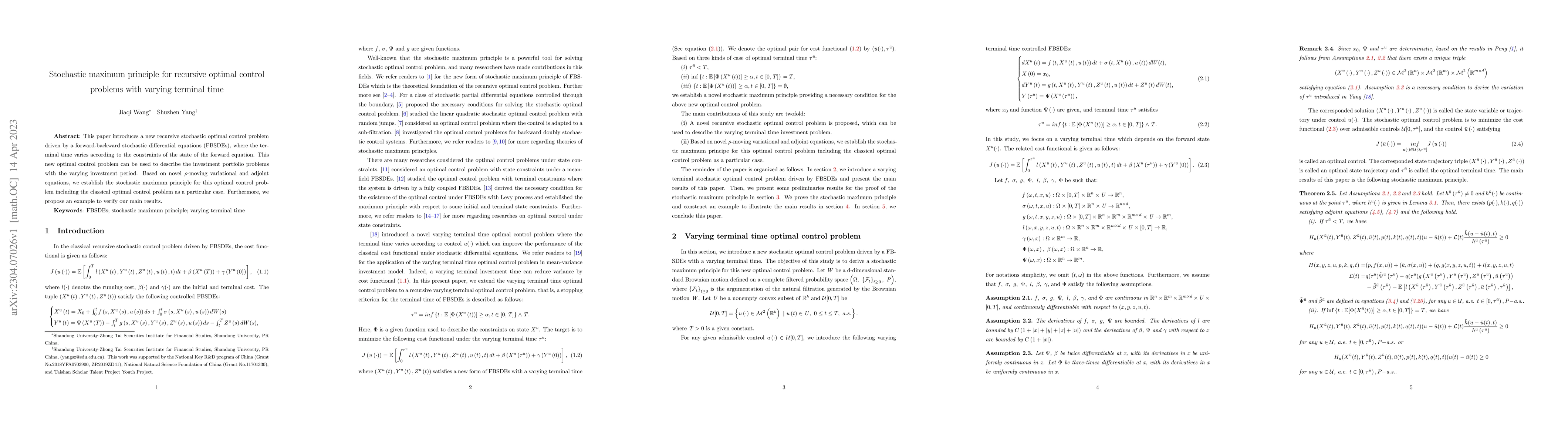 Thumbnail for Stochastic maximum principle for recursive optimal control problems with
  varying terminal time