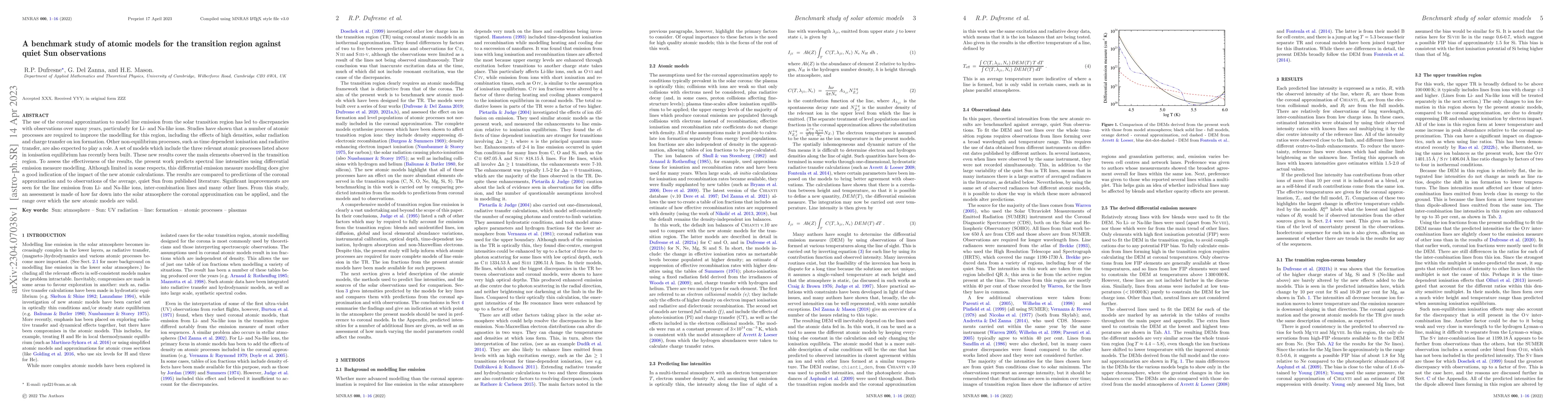 Thumbnail for A benchmark study of atomic models for the transition region against
  quiet Sun observations