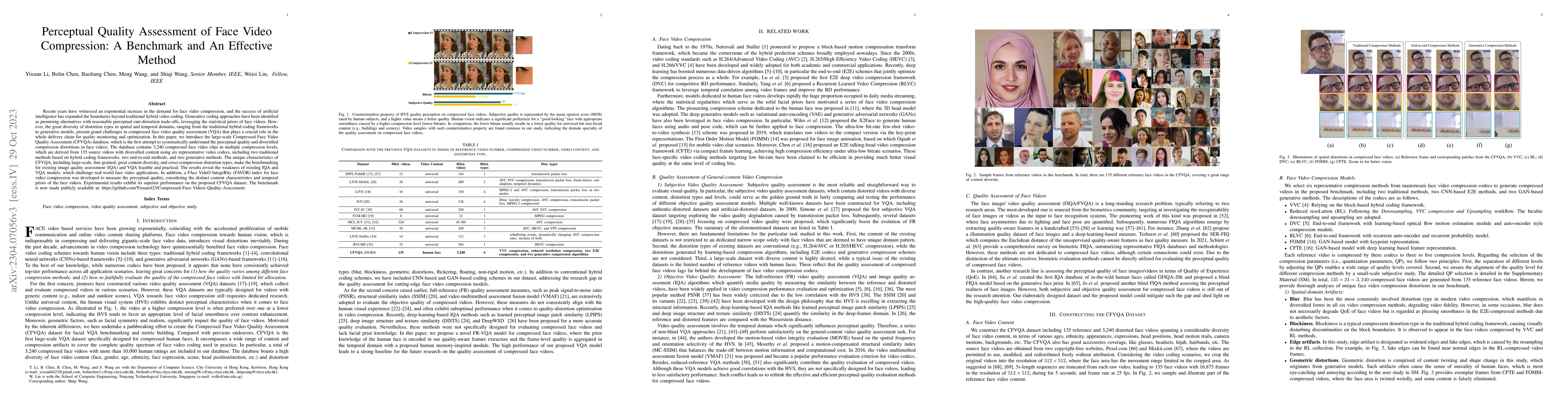 Thumbnail for Perceptual Quality Assessment of Face Video Compression: A Benchmark and
  An Effective Method