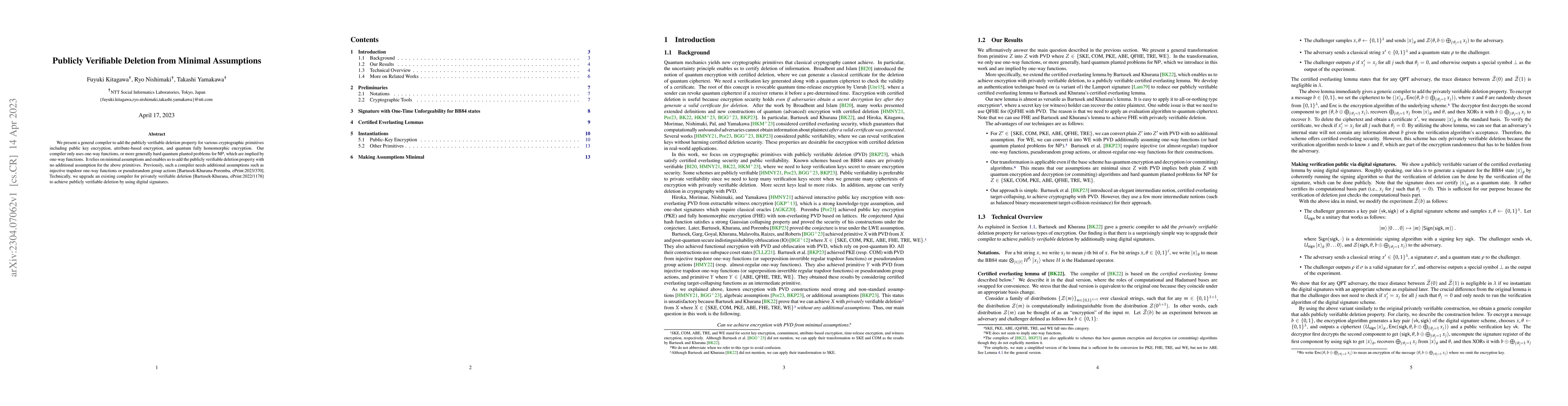 Thumbnail for Publicly Verifiable Deletion from Minimal Assumptions