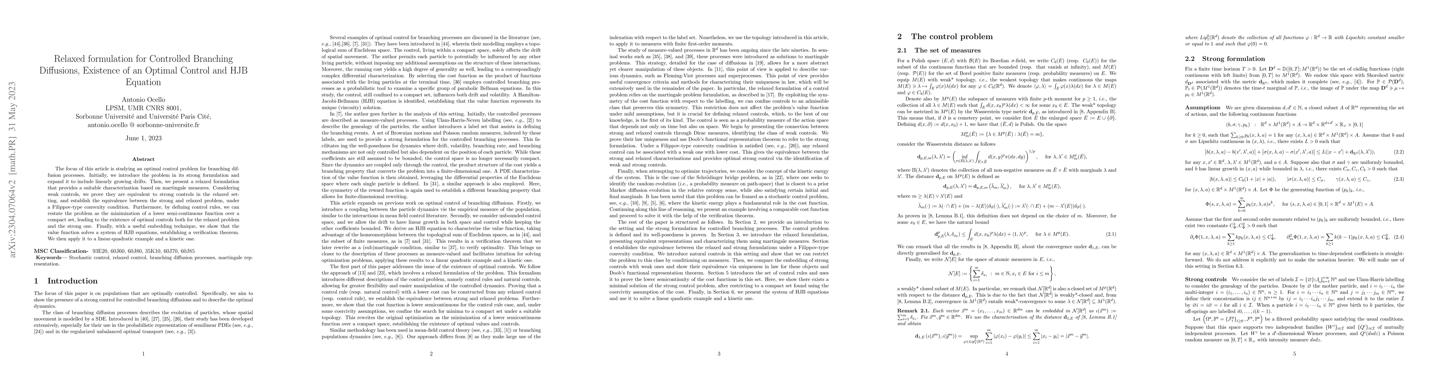 Thumbnail for Relaxed formulation for Controlled Branching Diffusions, Existence of an
  Optimal Control and HJB Equation