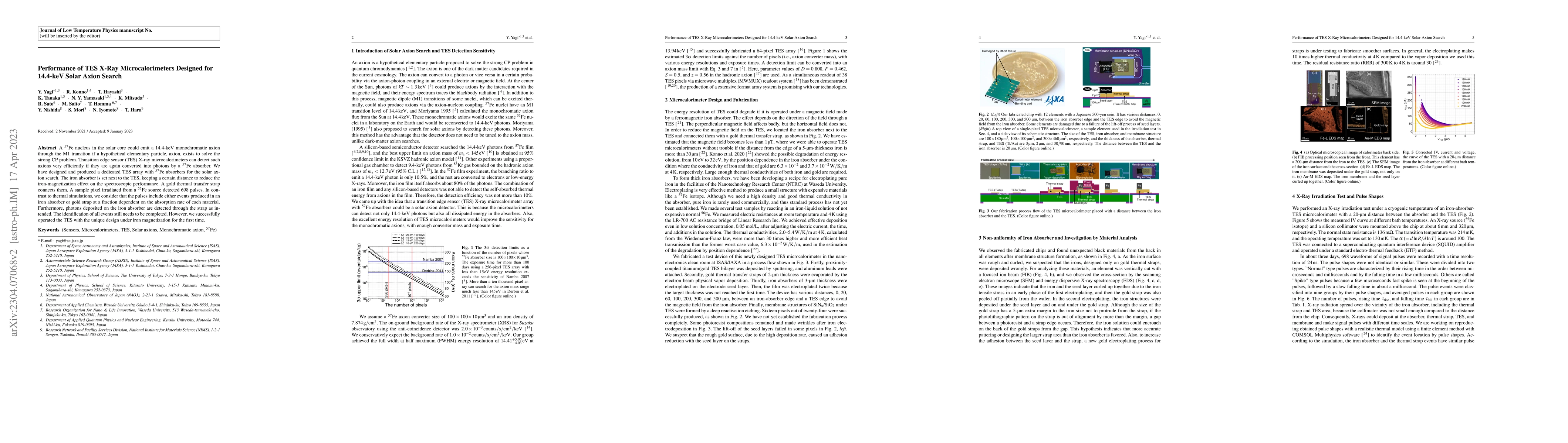 Thumbnail for Performance of TES X-Ray Microcalorimeters Designed for 14.4-keV Solar
  Axion Search
