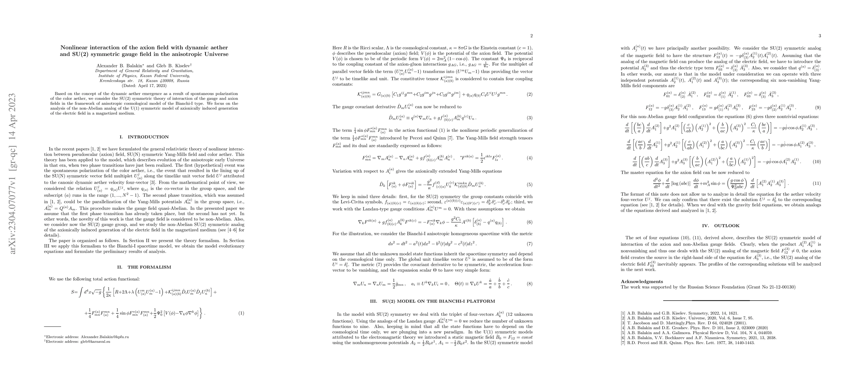 Thumbnail for Nonlinear interaction of the axion field with dynamic aether and SU(2)
  symmetric gauge field in the anisotropic Universe