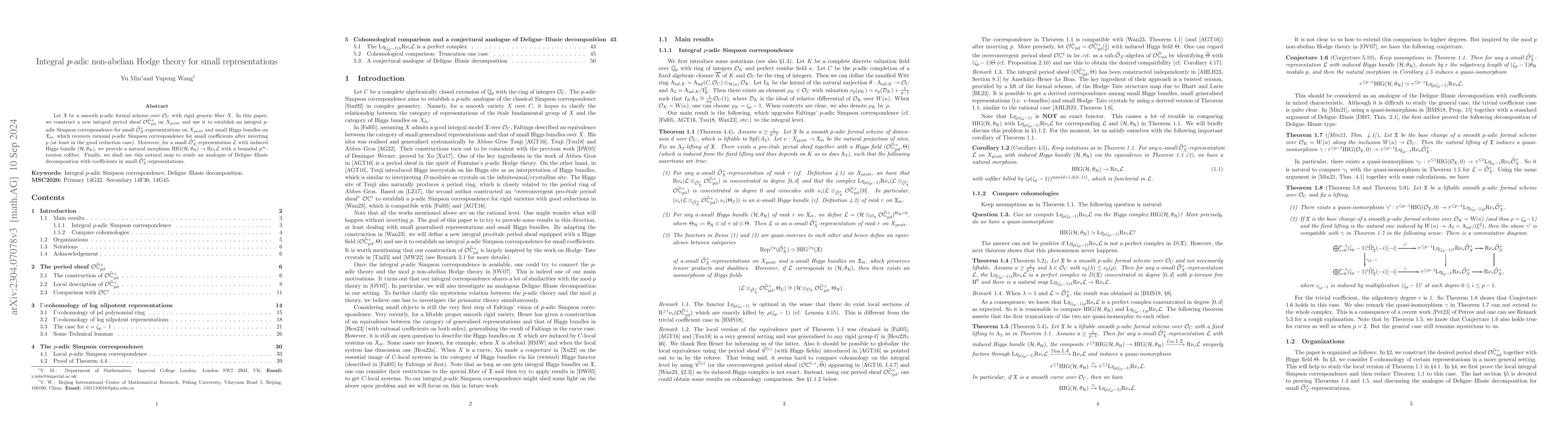 Thumbnail for Integral $p$-adic non-abelian Hodge theory for small representations