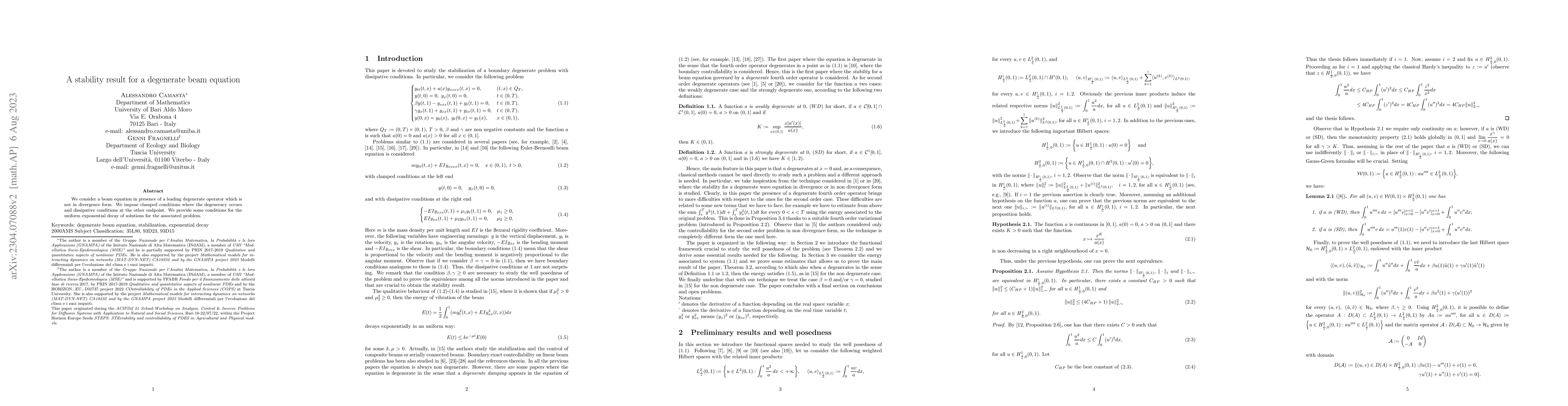 Thumbnail for A stability result for a degenerate beam equation