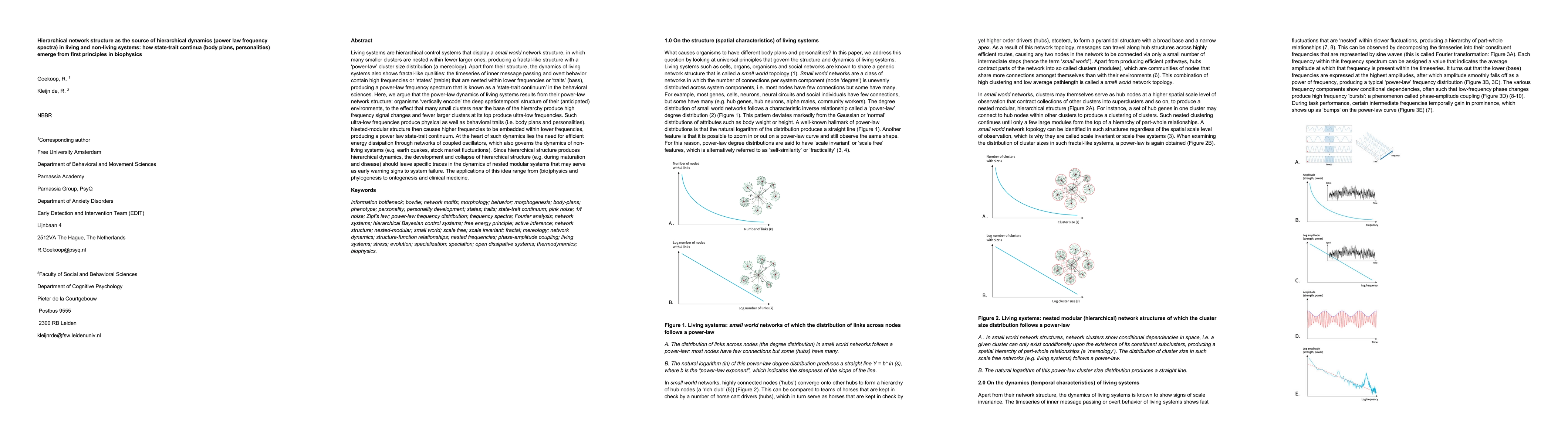 Thumbnail for Hierarchical network structure as the source of hierarchical dynamics
  (power law frequency spectra) in living and non-living systems: how
  state-trait continua (body plans, personalities) emerge from first principles
  in biophysics