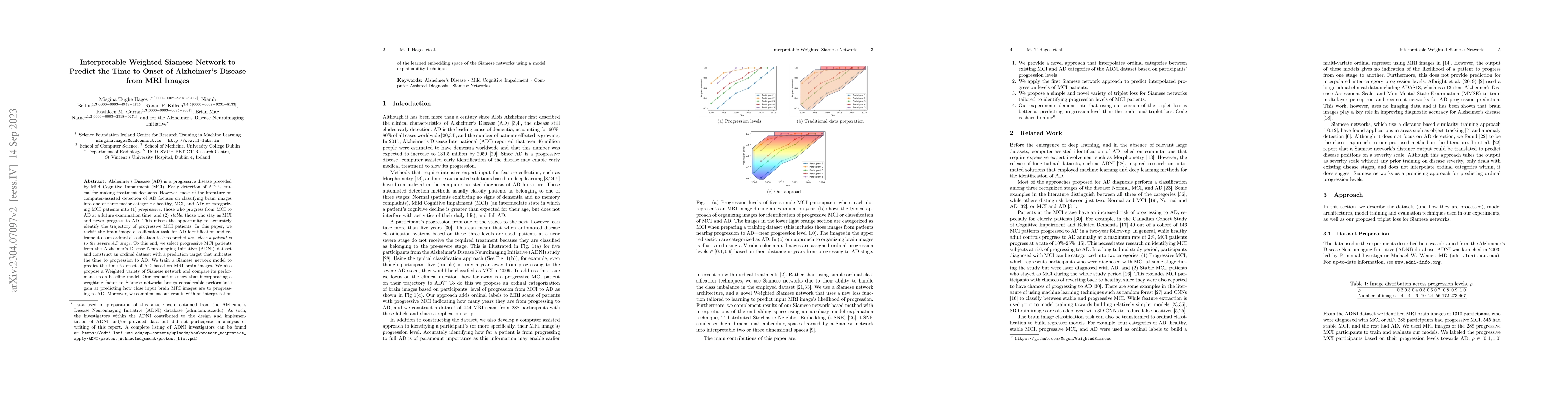 Thumbnail for Interpretable Weighted Siamese Network to Predict the Time to Onset of
  Alzheimer's Disease from MRI Images