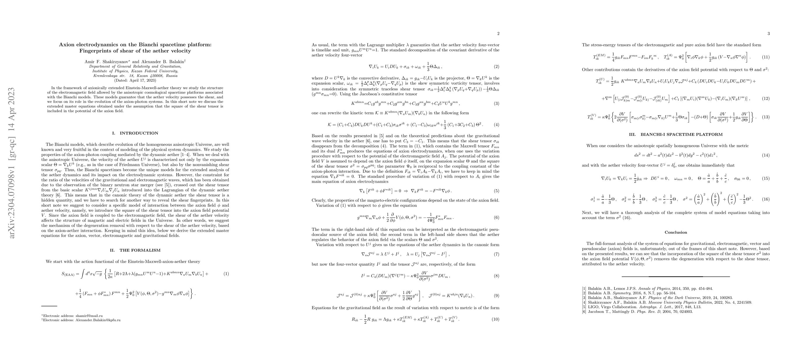 Thumbnail for Axion electrodynamics on the Bianchi spacetime platform: Fingerprints of
  shear of the aether velocity